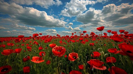 Obraz premium Poppy Field Under a Blue Sky.