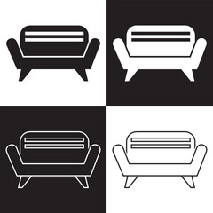 Sofa icon vector set. Furniture vector illustration sign collection. Armchair symbol or logo. isolated on white and black background. EPS 10