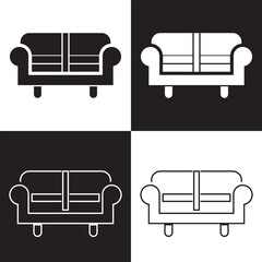 Sofa icon vector set. Furniture vector illustration sign collection. Armchair symbol or logo. isolated on white and black background. EPS 10