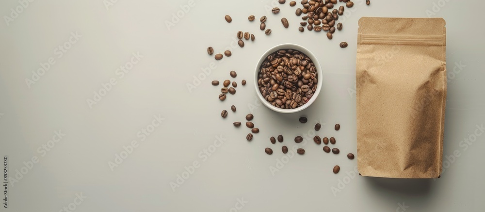 Leinwandbilder coffee branding concept with a blank craft bag featuring beans for logo brand label on a package moc