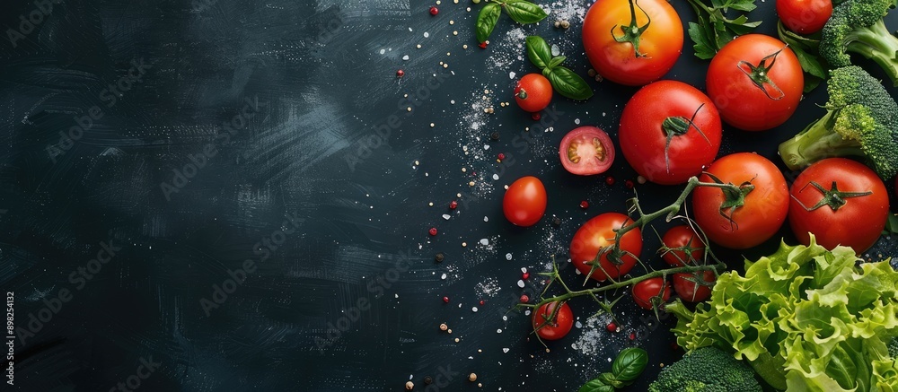 Poster dark background showcasing vegetables with ample copy space for a healthy meal menu pricing details 