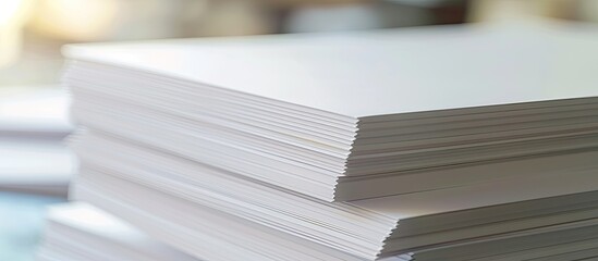 Fototapeta premium Close up view of white paper sheets stacked in the background with space for adding images. Creative banner. Copyspace image
