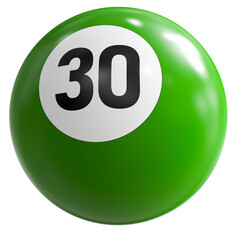 3D Render of Green Billiard Ball Number 30