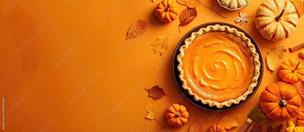 Poster Delicious pumpkin pie displayed on a vibrant background with copy space image