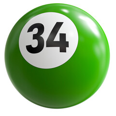 3D Render of Green Billiard Ball Number 34