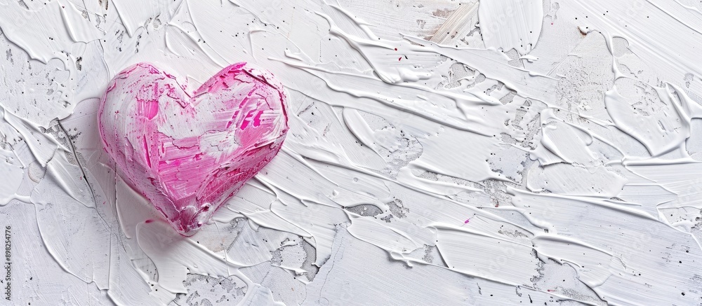 Poster decorative pink heart on a white background with a rough texture ideal for wedding or christmas them