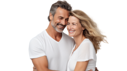 Smiling happy couple isolated on white background