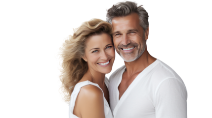 Smiling happy couple isolated on white background