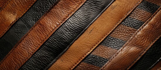 Background featuring authentic brown and black leather textures with various striped patterns an abstract vintage cowhide design ideal for copy space image