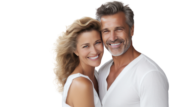 Smiling happy couple isolated on white background