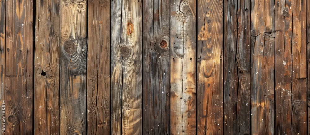 Poster Aged wooden panels with a grungy brown background texture for use as a background in designs or to create copy space images