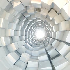 Naklejka premium White Twisted Geometric Tunnel made of Cubes with inverted Edge Color
