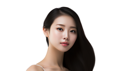 Close up of Asian woman face, skincare isolated on white background.