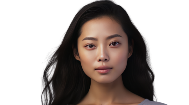 Close up of Asian woman face, skincare isolated on white background.