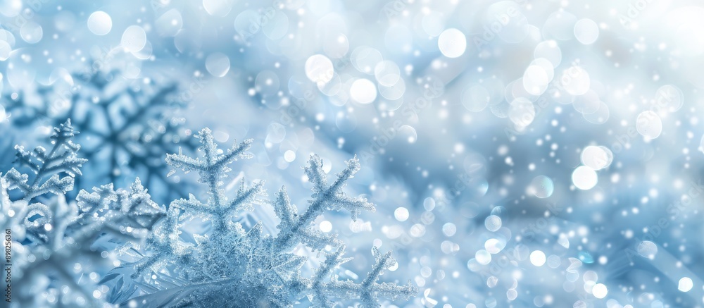 Poster close up winter or christmas themed background featuring snow crystals frost patterns and space for 