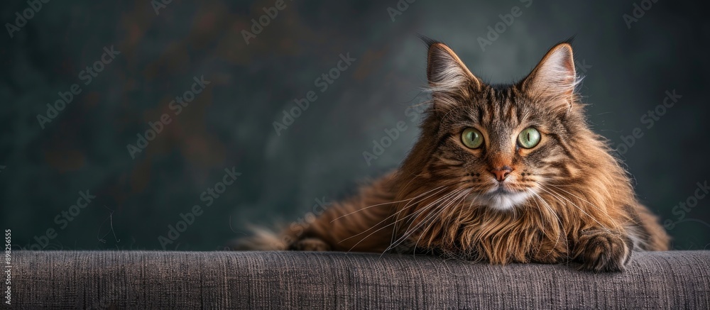 Poster A charming Norwegian forest cat with striking traits suitable as a pet against a blank background for copy space image