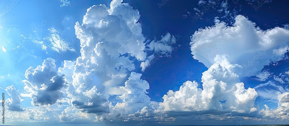 Poster Panoramic view capturing blue skies and fluffy clouds on sunny days suitable as a copy space image