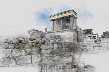  art of Knossos Palace, Heraklion, Crete, Greece 