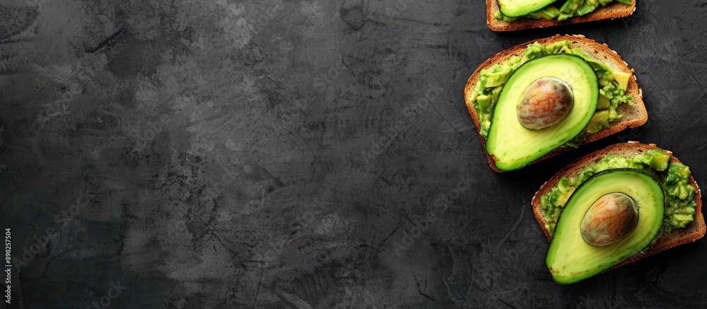 Poster Avocado toast presented on a black textured background with space for additional visuals