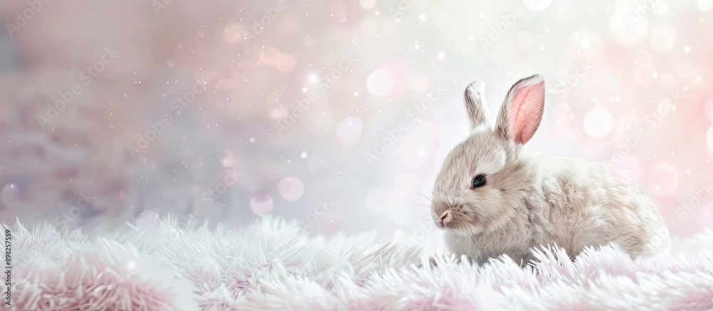 Poster adorable small bunny with fluffy fur in a copy space image