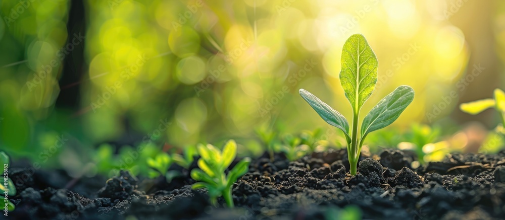 Poster closeup of a young sprout in spring with copy space image available
