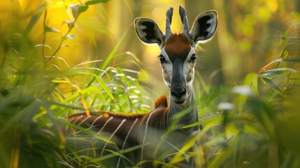 okapi on nature in the forest. Selective focus.