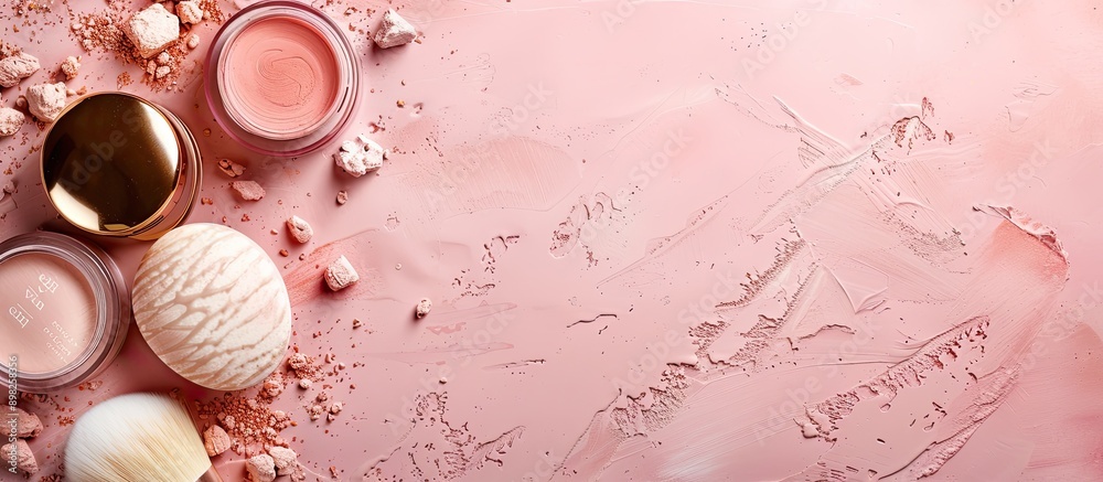 Poster top view of a cosmetic background with ample copy space image
