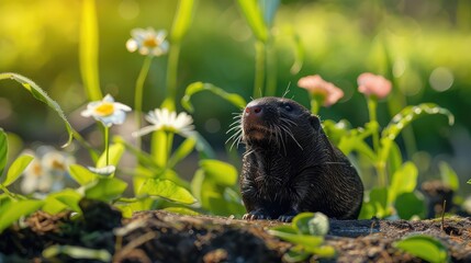 Obraz premium mole in the summer garden. Selective focus.