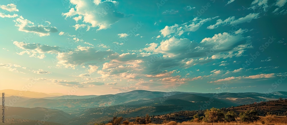 Poster Clear sky creating a picturesque background in the landscape with ample copy space image