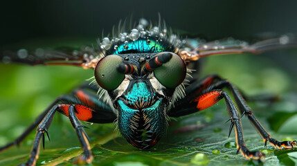 A close-up of a colorful, exotic insect on a leaf, showcasing the beauty and detail of nature's smaller creatures.