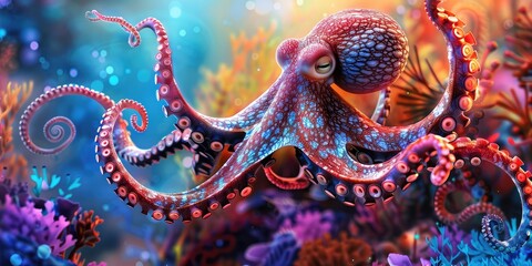 Obraz premium octopus in the underwater world. Selective focus.