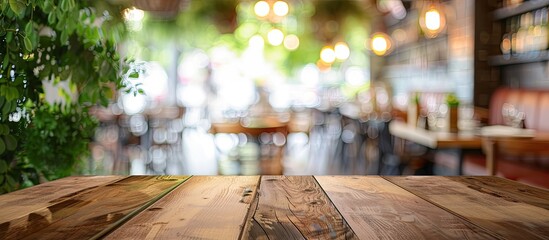 Fototapeta premium Blurry restaurant in the background of a table top with copy space image