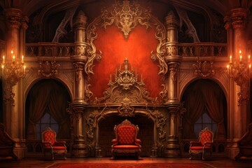 Victorian style background architecture furniture fireplace.