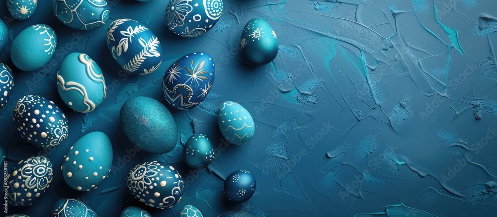Aufkleber top down view of a blue painted easter egg frame providing room for text on a flat surface. creative