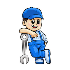 Obraz premium motorbike repairman character illustration design