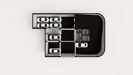 Basement car parking isometric interior 3d rendering