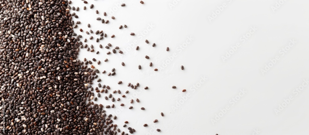 Aufkleber Close up top view of chia seeds isolated on a white background with copy space image