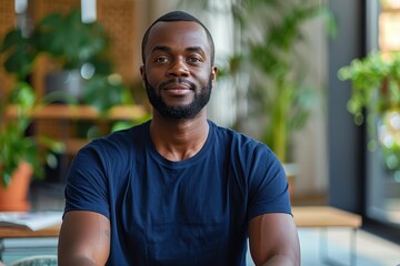 Serene Navy Portrait: Man Practicing Visualization Techniques for Stress Relief