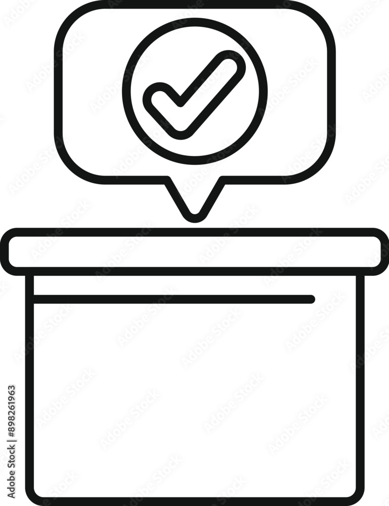 Poster ballot box with check mark showing approval for voting decision