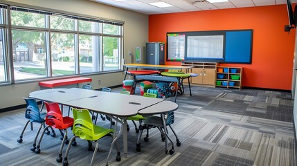 Classroom with writable walls for brainstorming and creativity 