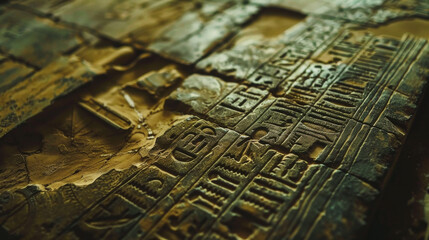 Fototapeta premium The image is of a stone with hieroglyphics on it