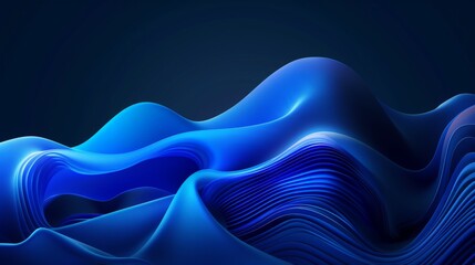 Abstract blue waves background flowing on dark blue background