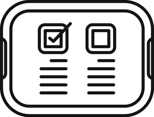 Line icon of a tablet with checkboxes for selecting options, perfect for apps and websites