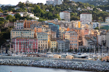 Fototapeta premium panoramic summer cityscape of Bastia. Stunning afternoon view of Corsica island, France, Europe. Bright Mediterranean seascape
