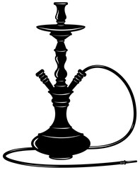 Eastern hookah black silhouette icon shisha, nargile, hubbly bubbly, Arabic element for Islamic holidays Ramadan, Eid Al-Adha, Eid Mubarak. Isolated vector illustration.