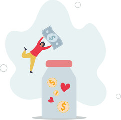 donation concept.Character putting money in jar.flat design.illustration with people.