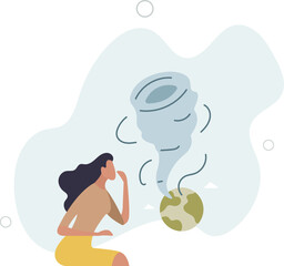 climate change concept.Character showing natural disaster, such as tornado.flat design.illustration with people.