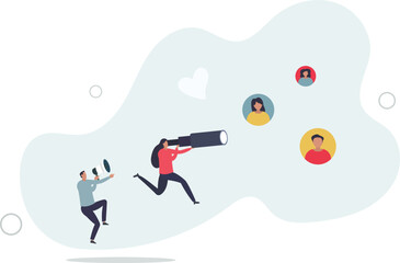 characters create advertising strategy. Digital marketing and communication concept.flat design.illustration with people.