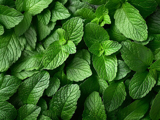 Close Up View of Fresh Green Mint Leaves