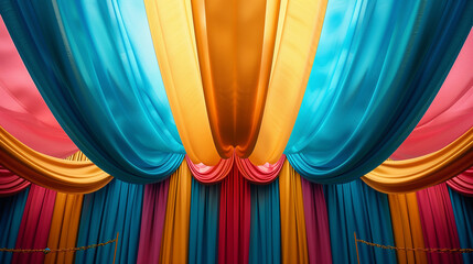Colorful circus tent from inside cloth background. surface concept